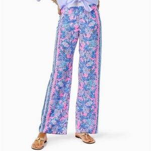Lilly Pulitzer L Soleil Pink PALM PARADISE BAL HARBOUR PANTS Palazzo WideLeg